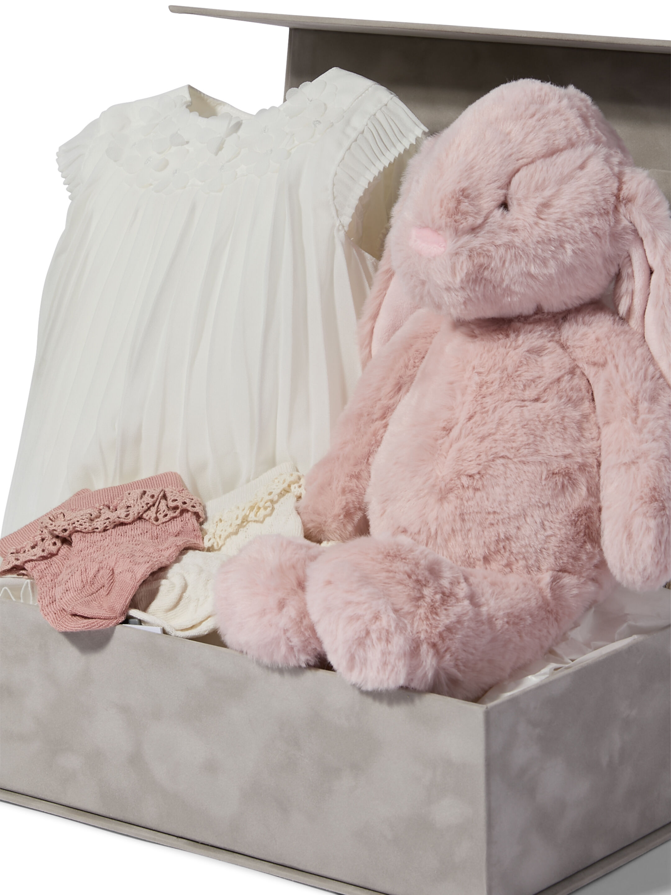 Pleated Dress - 4 Piece Gift Set with Soft Toy Pink Bunny image number 2